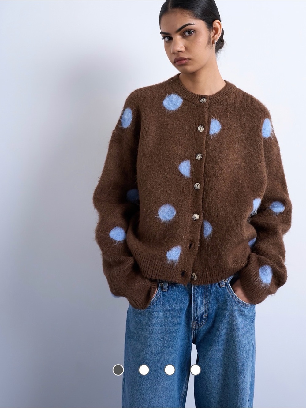 Topshop Brushed Polka Dot Cardigan